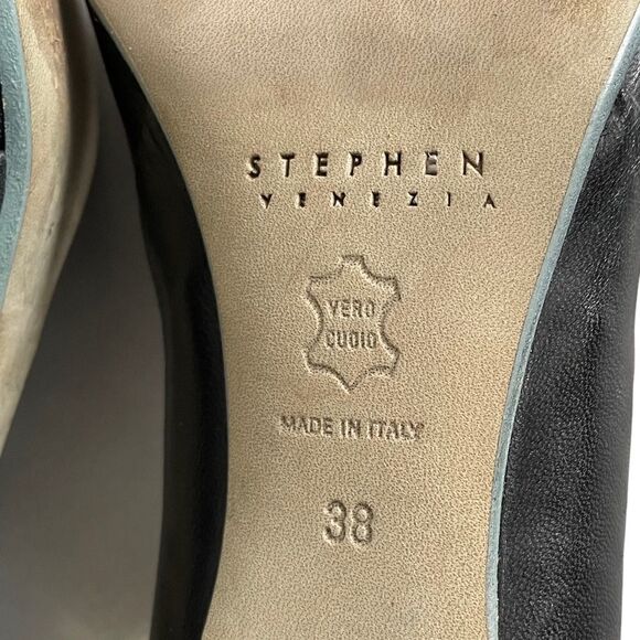 STEPHEN VENEZIA Black Leather Pointy Toe Pumps Heels Shoes Handmade In Italy 38 - Picture 10 of 12